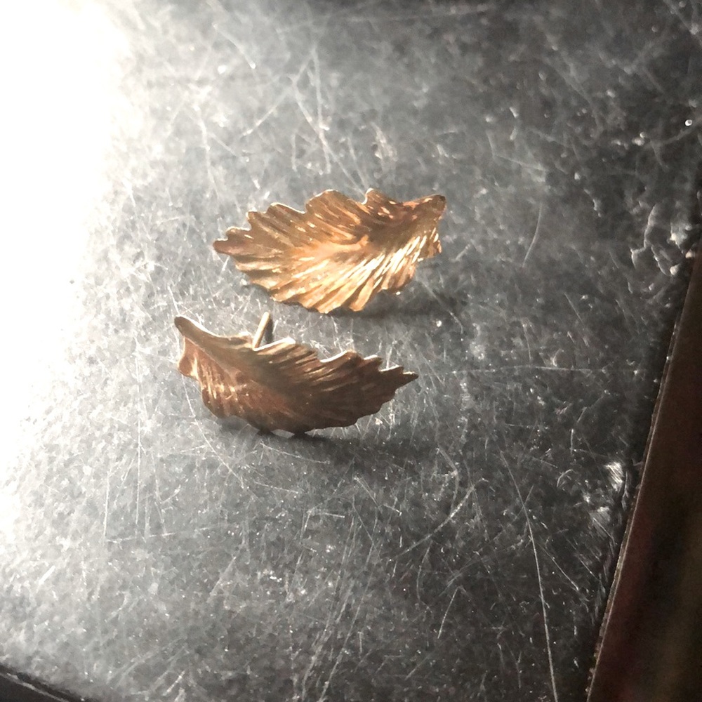 14k gold leaf earrings.